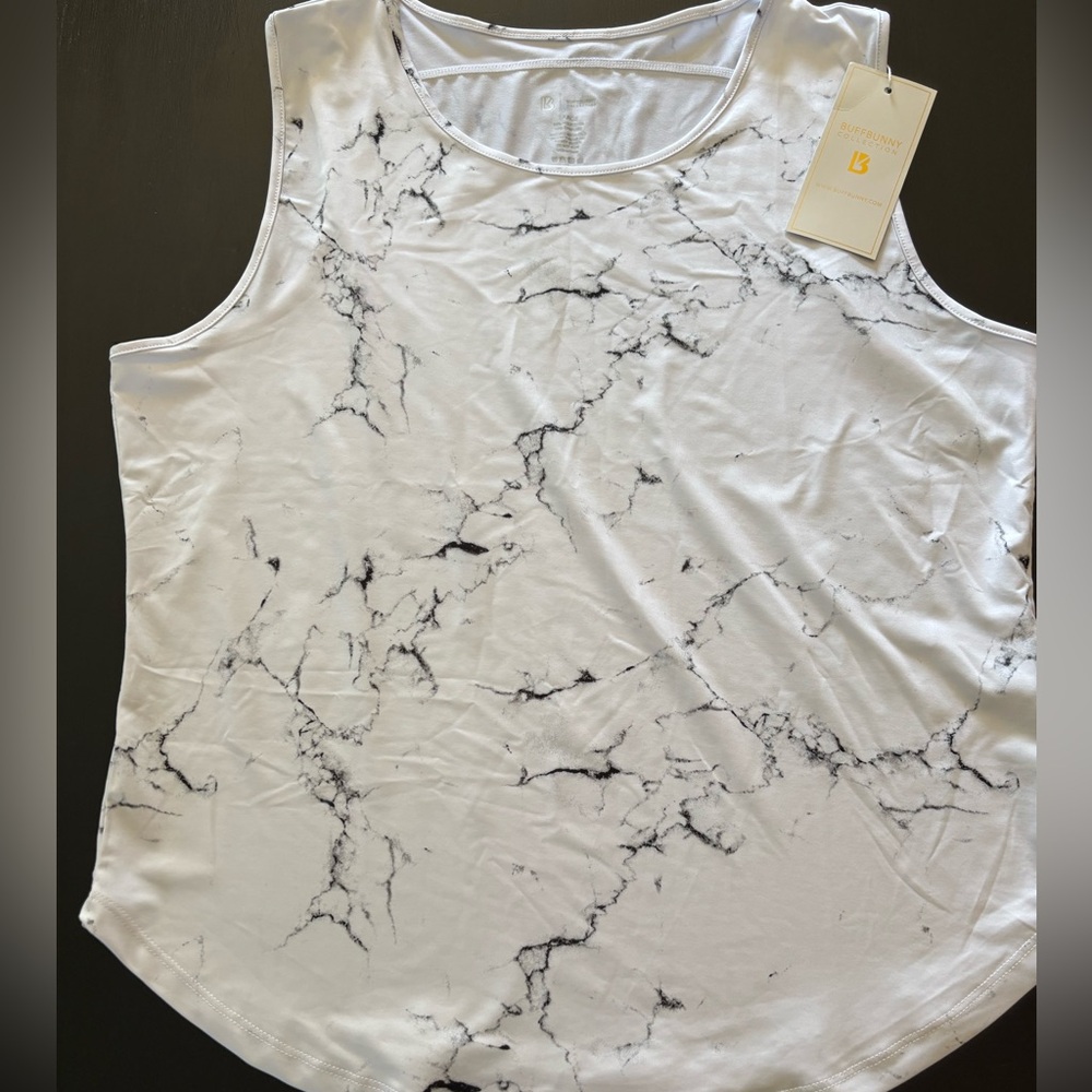 BuffBunny White and Gray Marble Tank Top